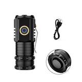 3 LED Mini Flashlight Rechargeable Waterproof 2000LM Super Bright Torch, Tail No Magnet, Tail Magnet