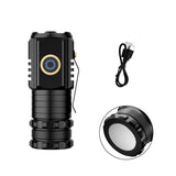 3 LED Mini Flashlight Rechargeable Waterproof 2000LM Super Bright Torch, Tail No Magnet, Tail Magnet