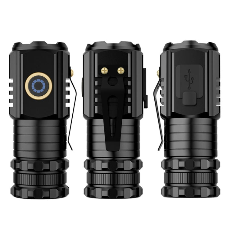 3 LED Mini Flashlight Rechargeable Waterproof 2000LM Super Bright Torch, Tail No Magnet, Tail Magnet