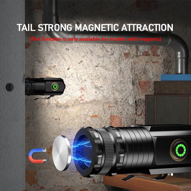 3 LED Mini Flashlight Rechargeable Waterproof 2000LM Super Bright Torch, Tail No Magnet, Tail Magnet