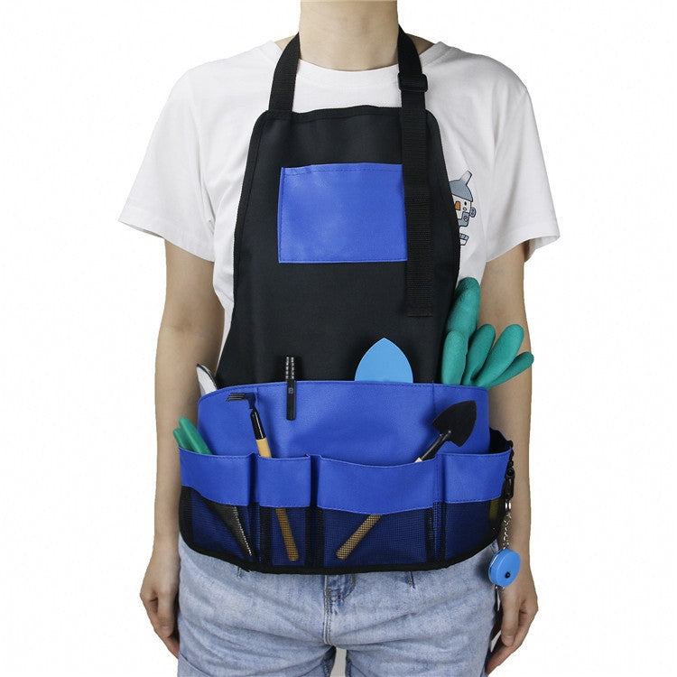 Multi Pocket Tool Apron Blue Garden Gardening Apron, Black+Blue