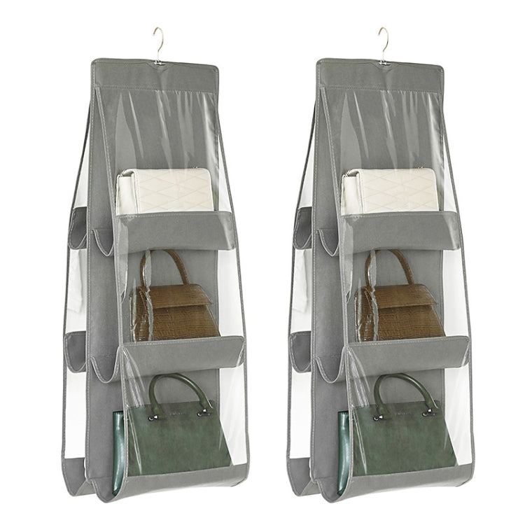 2pcs Double Sided Transparent Storage Bag Bedroom Wardrobe Storage Dustproof Hanging Bag, Gray 6 Grid, Black 6 Grid, Gray 8 Grid, Black 8 Grid