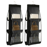 2pcs Double Sided Transparent Storage Bag Bedroom Wardrobe Storage Dustproof Hanging Bag, Gray 6 Grid, Black 6 Grid, Gray 8 Grid, Black 8 Grid