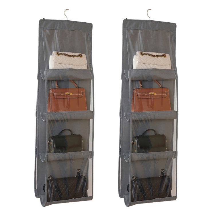2pcs Double Sided Transparent Storage Bag Bedroom Wardrobe Storage Dustproof Hanging Bag, Gray 6 Grid, Black 6 Grid, Gray 8 Grid, Black 8 Grid