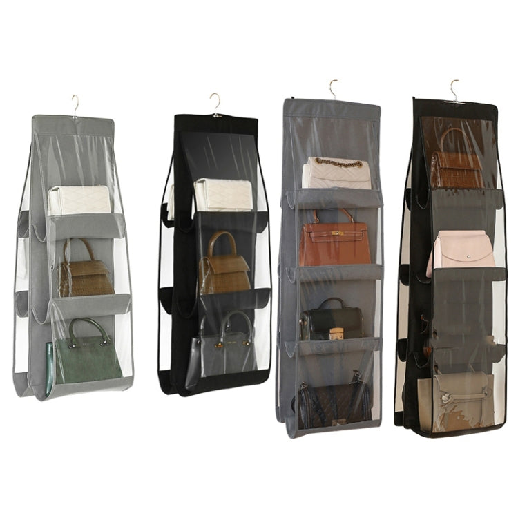 2pcs Double Sided Transparent Storage Bag Bedroom Wardrobe Storage Dustproof Hanging Bag, Gray 6 Grid, Black 6 Grid, Gray 8 Grid, Black 8 Grid