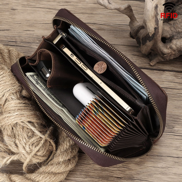 HUMERPAUL RFID Retro Zipper Multi -Card Leather Men Long Wallet Handbag