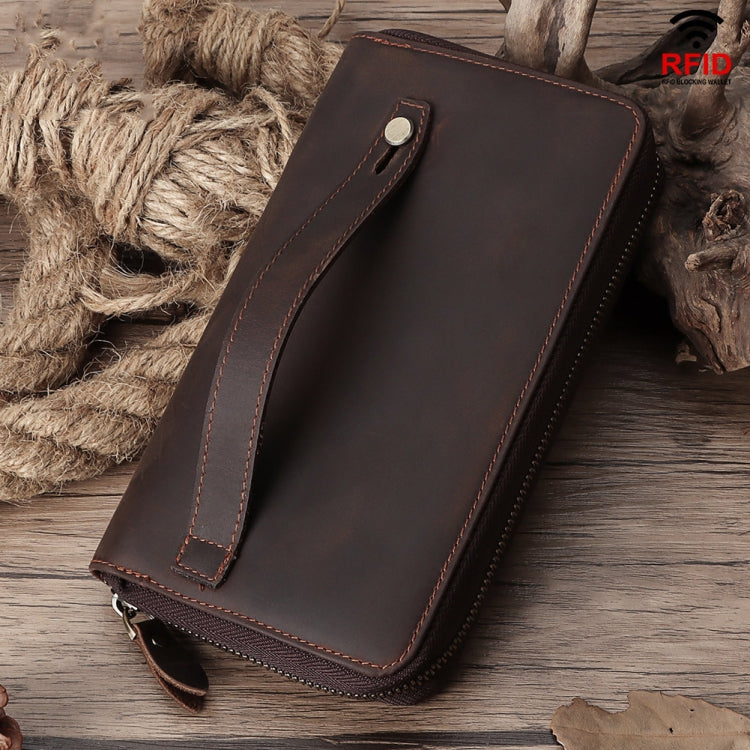 HUMERPAUL RFID Retro Zipper Multi -Card Leather Men Long Wallet Handbag