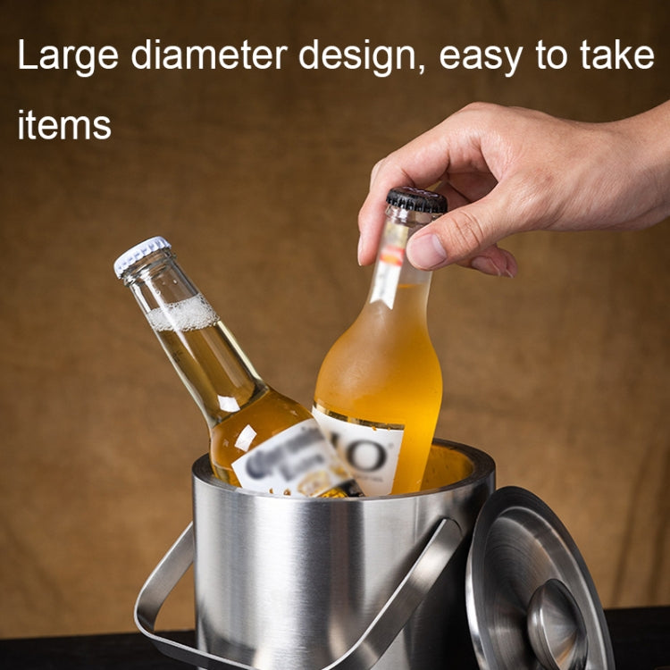 Double-Layer Portable Stainless Steel Ice Bucket Bar Champagne Beer Barrel, 1.3L