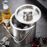 Double-Layer Portable Stainless Steel Ice Bucket Bar Champagne Beer Barrel, 1.3L