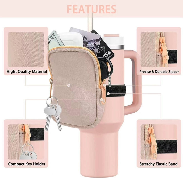 Water Cup Sided Storage Pockets With Zipper Fit For 40Oz Tumbler, Single Pocket