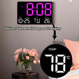 Large Display Led Digital Clock 5 Modes Brightness Adjustable Temperature Mute Electronic Clock