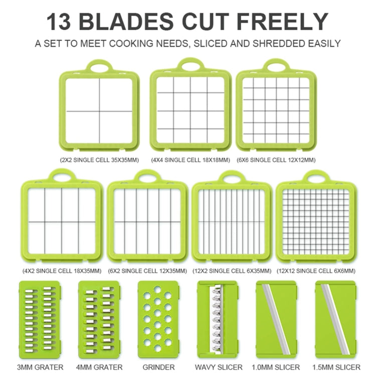 22 in 1 Multifunctional Food Chopper Grater Onion Dicer Veggie Cutter with 13 Stainless Steel Blades, 22 in 1 Multifunctional