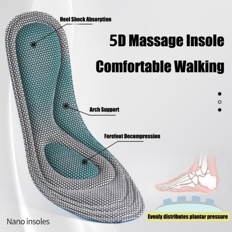 10pairs 5D Nano Antibacterial Deodorant Breathable Anti-Slip Massage Insole, 35-36, 37-38, 39-40, 41-42, 43-44, 45-46