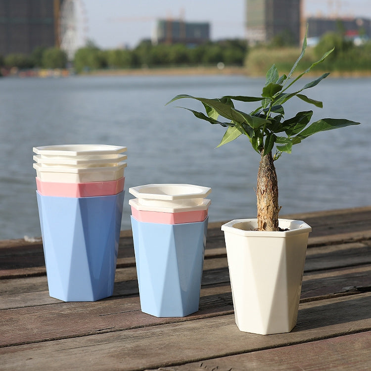 Diamond-shaped Automatic Water-absorbing Lazy Flower Pot Green Plant Plastic Pot, 12cm x 14cm