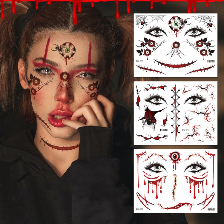 10pcs Halloween Scar Waterproof Tattoo Sticker Simulated Face Horror Stickers, RM-037, RM-038, RM-039, RM-040, RM-041, RM-042, RM-043, RM-044, RM-045, RM-046