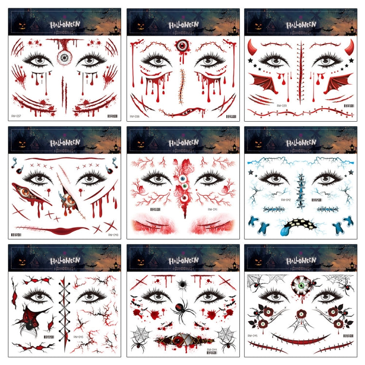 10pcs Halloween Scar Waterproof Tattoo Sticker Simulated Face Horror Stickers, RM-037, RM-038, RM-039, RM-040, RM-041, RM-042, RM-043, RM-044, RM-045, RM-046