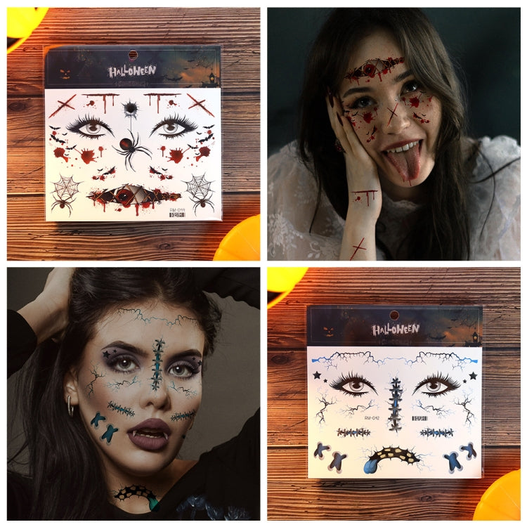 10pcs Halloween Scar Waterproof Tattoo Sticker Simulated Face Horror Stickers, RM-037, RM-038, RM-039, RM-040, RM-041, RM-042, RM-043, RM-044, RM-045, RM-046