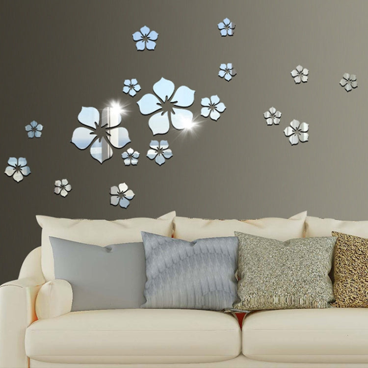 18pcs /Set Acrylic Cherry Blossom Mirror Wall Sticker Living Room Bedroom Background Wall Decoration, Cherry Blossom