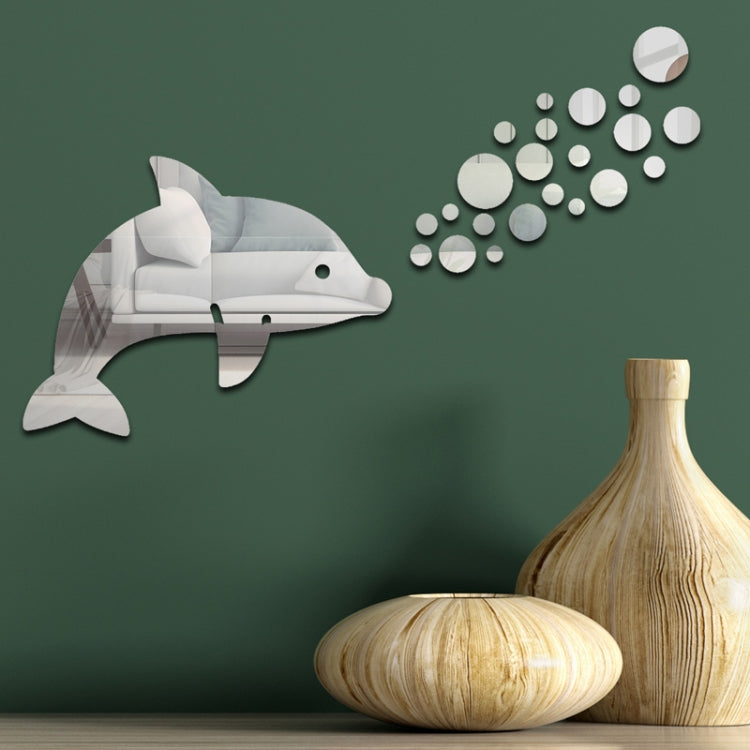 22pcs /Set Acrylic Dolphin Spitting Bubbles Mirror Wall Sticker Home Decoration Soft Mirror, Dolphin Spitting Bubbles