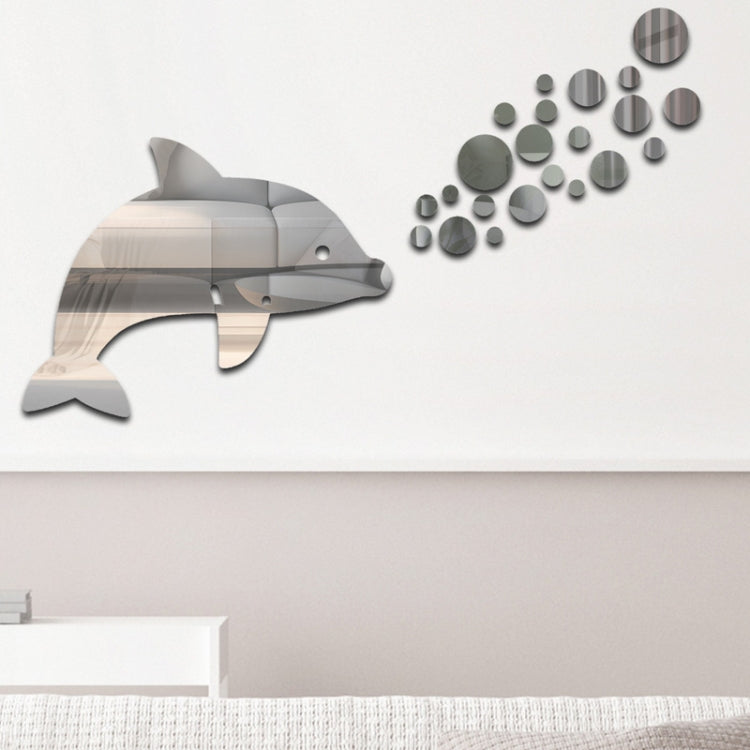 22pcs /Set Acrylic Dolphin Spitting Bubbles Mirror Wall Sticker Home Decoration Soft Mirror, Dolphin Spitting Bubbles