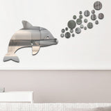 22pcs /Set Acrylic Dolphin Spitting Bubbles Mirror Wall Sticker Home Decoration Soft Mirror, Dolphin Spitting Bubbles