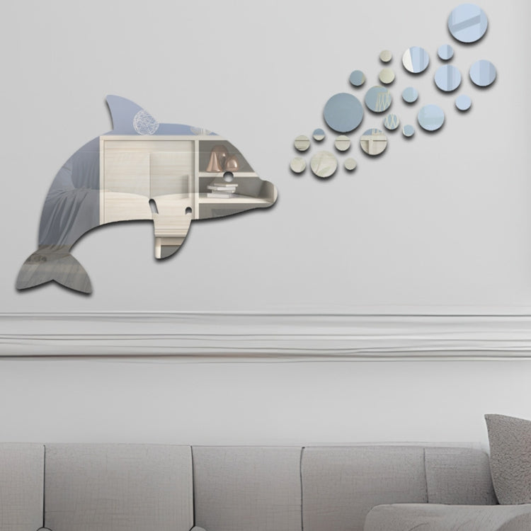 22pcs /Set Acrylic Dolphin Spitting Bubbles Mirror Wall Sticker Home Decoration Soft Mirror, Dolphin Spitting Bubbles
