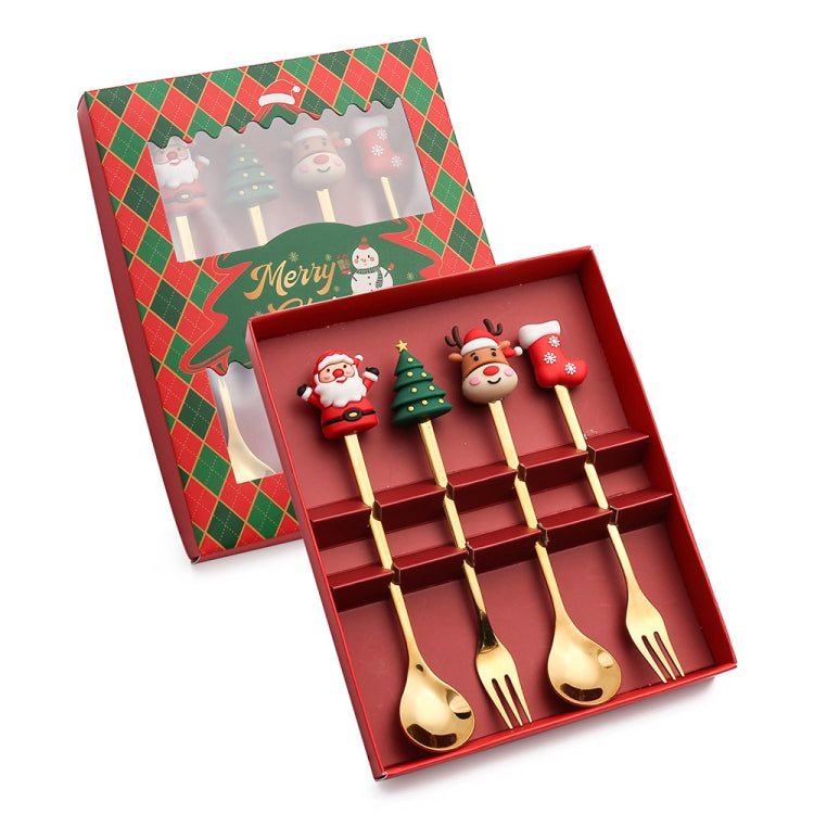 4pcs /Pack Christmas Cartoon Doll Stainless Steel Tableware, A Spoon Fork, D Spoon
