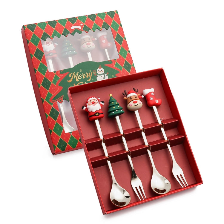 4pcs /Pack Christmas Cartoon Doll Stainless Steel Tableware, A Spoon Fork, D Spoon