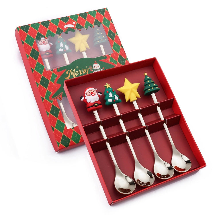 4pcs /Pack Christmas Cartoon Doll Stainless Steel Tableware, A Spoon Fork, D Spoon