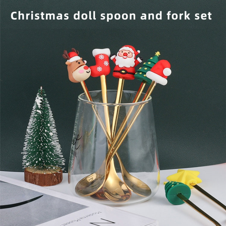 4pcs /Pack Christmas Cartoon Doll Stainless Steel Tableware, A Spoon Fork, D Spoon