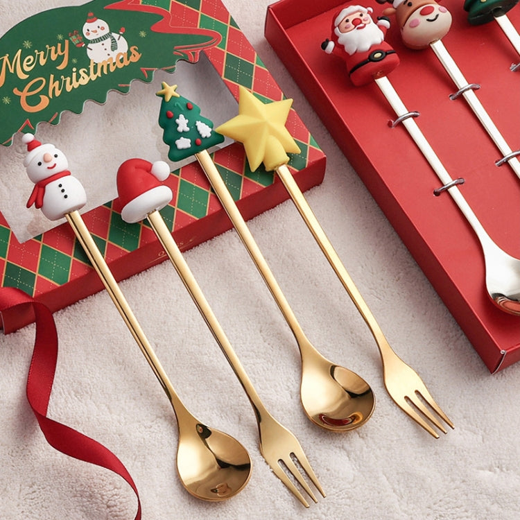 4pcs /Pack Christmas Cartoon Doll Stainless Steel Tableware, A Spoon Fork, D Spoon