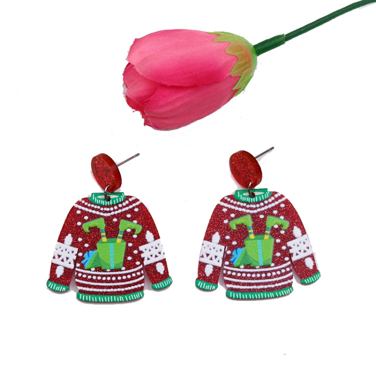 1pair Sweater Christmas Earrings Cute Elk Snowman  Earstuds, Snowman Green, Old Man Green, Elk Red, Gift Box Red