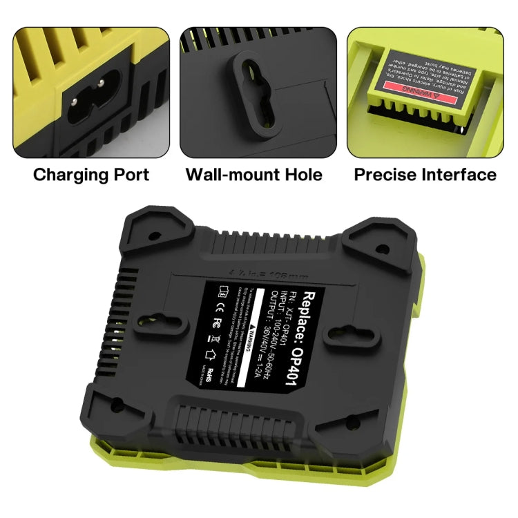 36-40V Tool Cutting Machine Battery Charger, For RYOBI PO401 / PO403 / PO400, US, EU, UK, AU