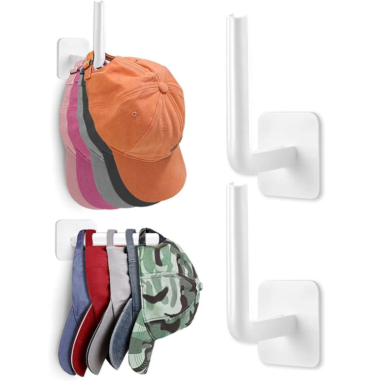 2pcs Baseball Hat Wall Self-Adhesive Hanging Shelf Rack Hook, Black, White