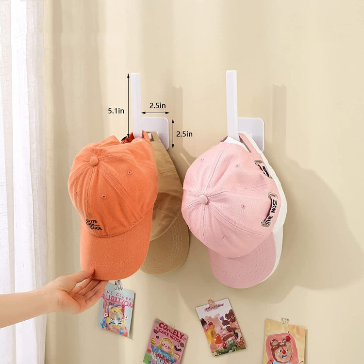 2pcs Baseball Hat Wall Self-Adhesive Hanging Shelf Rack Hook, Black, White