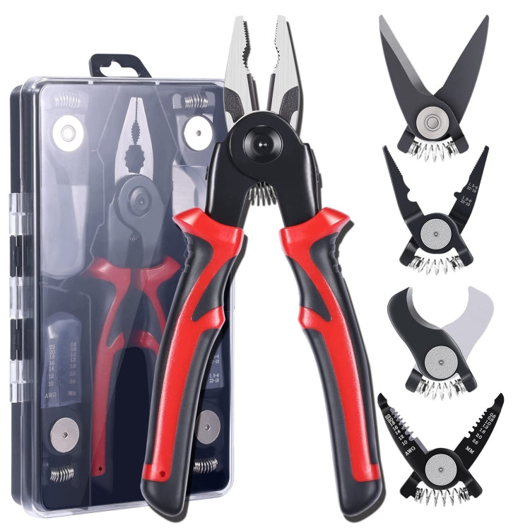 5 In 1 Combination Interchangeable Head Pliers Kit General Repair Screwdriver Pliers, Red Black, White Brown