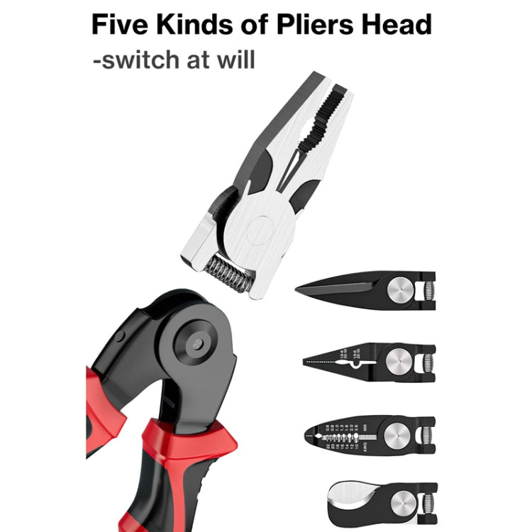 5 In 1 Combination Interchangeable Head Pliers Kit General Repair Screwdriver Pliers, Red Black, White Brown