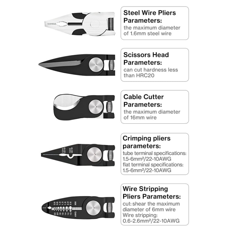 5 In 1 Combination Interchangeable Head Pliers Kit General Repair Screwdriver Pliers, Red Black, White Brown