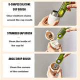 3 In 1 U shaped Cup Lid Cleaning Brush Water Bottle Cover Groove Cleaner, B Gray, B Blue, B Green