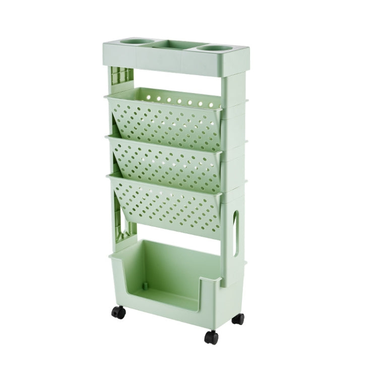 5-layer Movable Trolley Plastic Storage Rack for Student Books Vertical Bookshelves