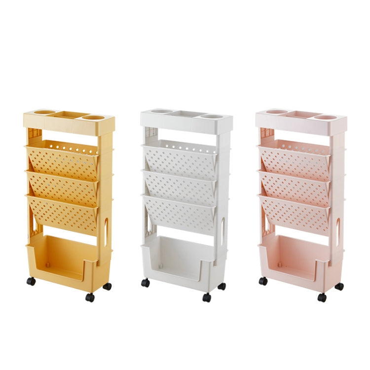 5-layer Movable Trolley Plastic Storage Rack for Student Books Vertical Bookshelves
