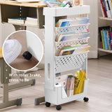 5-layer Movable Trolley Plastic Storage Rack for Student Books Vertical Bookshelves
