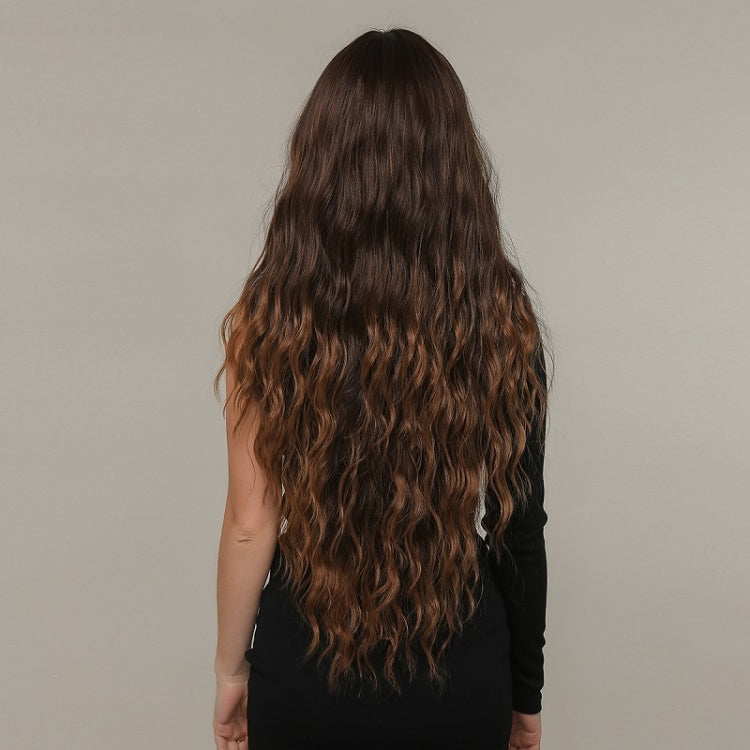 Women Long Hair Wig with Bangs Gradient Fluffy Water Ripple Curly Hair Wig, Gradient Brown LC2029-1, Mixed Brown LC2039-1, Brown Pick Dye LC2059-1, Coffee Brown LC1027-1, Dark Brown LC1061-1