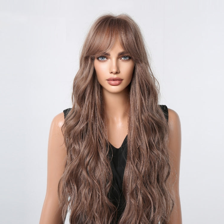 Women Long Hair Wig with Bangs Gradient Fluffy Water Ripple Curly Hair Wig, Gradient Brown LC2029-1, Mixed Brown LC2039-1, Brown Pick Dye LC2059-1, Coffee Brown LC1027-1, Dark Brown LC1061-1