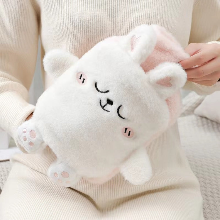 1L Hot Water Bag Dual Hands Plush Cute Hand Warmer, Black and White Puppy, Brown Bear, Fruit Green Frog, Yellow Duck, Pink Bunny, Consortium, Naughty Cat, Little Brown Bear, Little White Rabbit