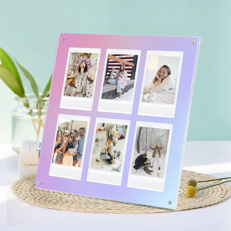 Six Palace Grid Color 3 Inch Three-Dimensional Magnet Photo Frame For Polaroids, Black, Fantasy, Mirror