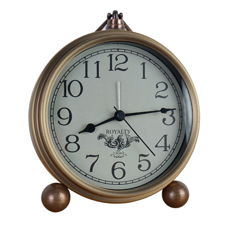 Retro Iron Alarm Clock Simple Desktop Quartz Clock, Roman Number, Arab Number, Dark Red, Light Blue, Milk White, Black