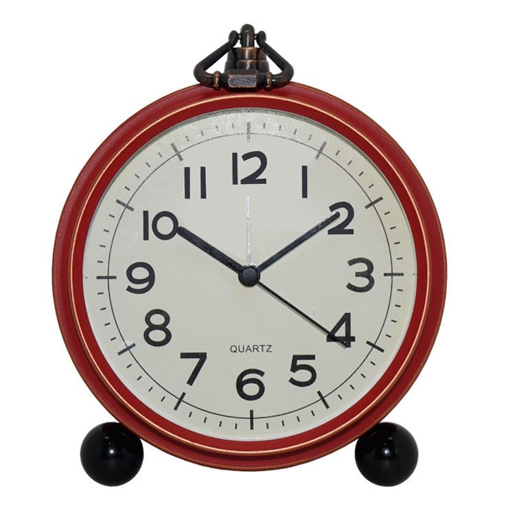 Retro Iron Alarm Clock Simple Desktop Quartz Clock, Roman Number, Arab Number, Dark Red, Light Blue, Milk White, Black