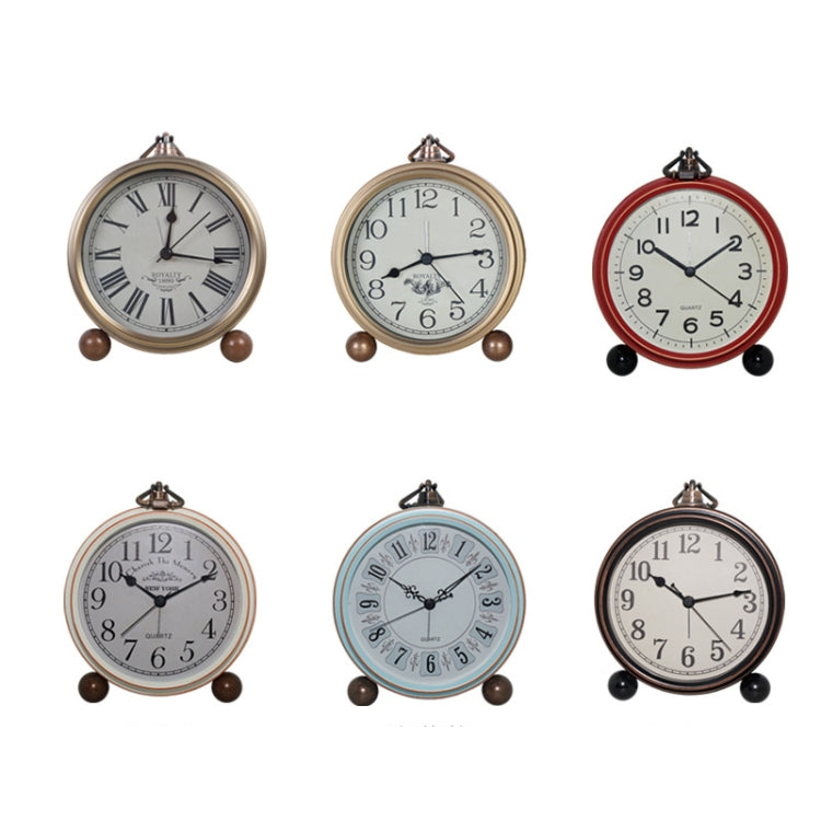 Retro Iron Alarm Clock Simple Desktop Quartz Clock, Roman Number, Arab Number, Dark Red, Light Blue, Milk White, Black
