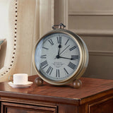 Retro Iron Alarm Clock Simple Desktop Quartz Clock, Roman Number, Arab Number, Dark Red, Light Blue, Milk White, Black